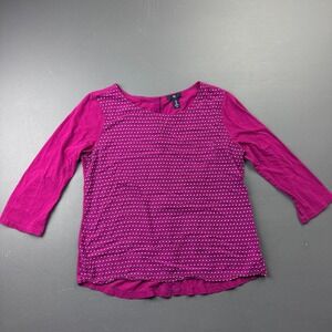Gap Blouse Women's Medium Pink Polka Dot 3/4 Sleeve Button Back Casual Top